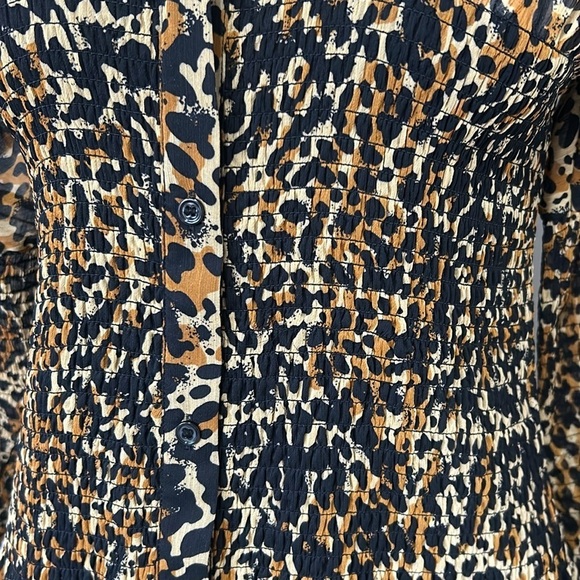 & OTHER STORIES Smocked Button Up Midi Dress Leopard Print Lined Sz 8 - Picture 6 of 14